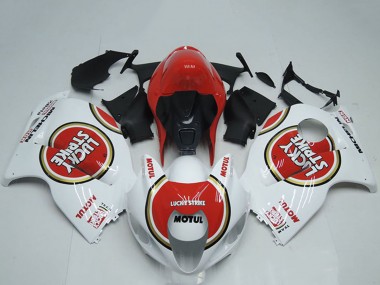 Billigste Suzuki GSXR 1300 Hayabusa Motorrad Verkleidung 1996-2007 - Weiss Rot Lucky Strike Motul