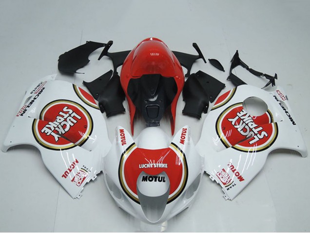 Billigste Suzuki GSXR 1300 Hayabusa Motorrad Verkleidung 1996-2007 - Weiss Rot Lucky Strike Motul
