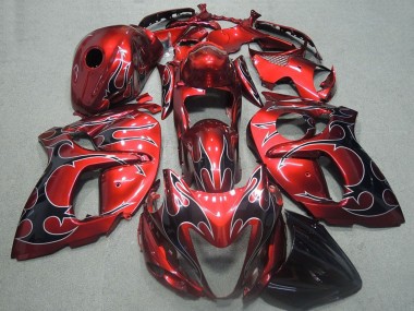 Billigste Suzuki GSXR 1300 Hayabusa Motorrad Verkleidung 2008-2020 - Rot Schwarz Flamme