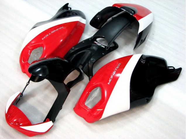 Billigste Ducati Monster 696 Motorrad Verkleidung 2008-2012 - Weiss Rot Glanzendes Schwarz