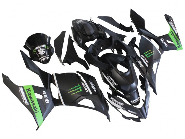 Billigste Kawasaki EX400 Motorrad Verkleidung 2018-2024 - Matt Schwarz Grun Monster Showr Schnee