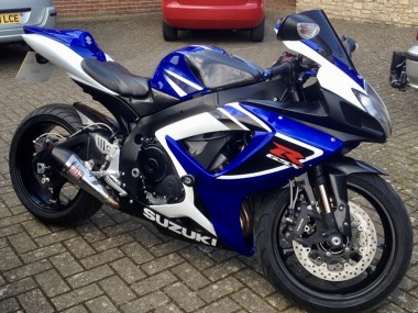 Billigste Suzuki GSXR 750 Motorrad Verkleidung 2006-2007 - Weiss Blau Schwarz Streifen