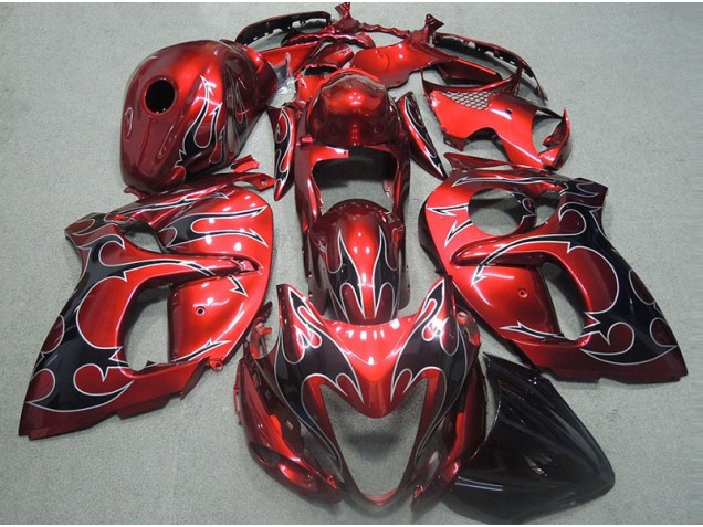 Billigste Rot mit Schwarz Flamme Suzuki GSXR 1300 Hayabusa 1996-2007 Verkleidungen