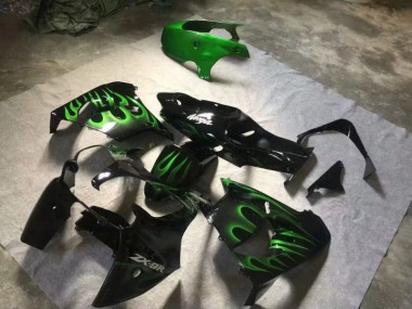 Billigste Glänzend Schwarze Grüne Flamme Kawasaki ZX9R 2000-2001 Verkleidungen