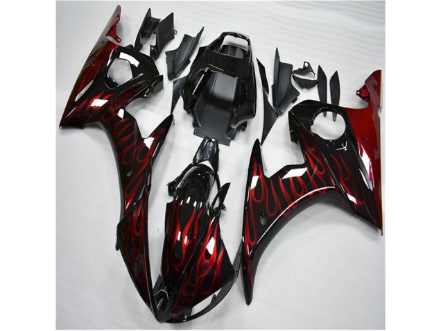Billigste Schwarz rote Flamme Yamaha R6 2003-2005 Verkleidungen