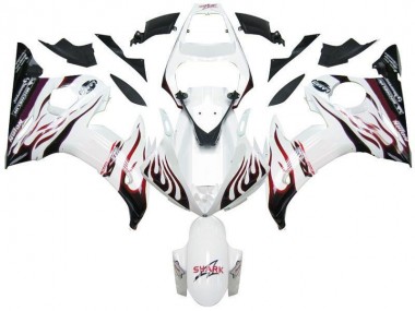 Billigste Weiß Schwarz Rot Flamme Yamaha R6 2003-2005 Verkleidungen