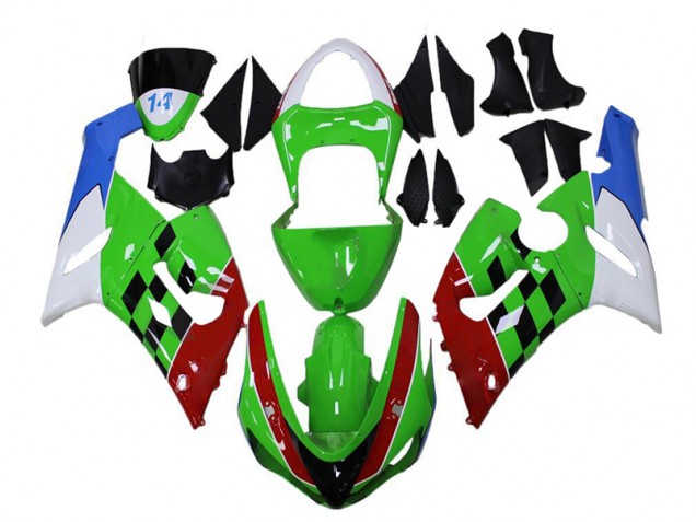 Billigste Grün Rot Weiß Blau Kawasaki ZX6R 2005-2006 Verkleidungen