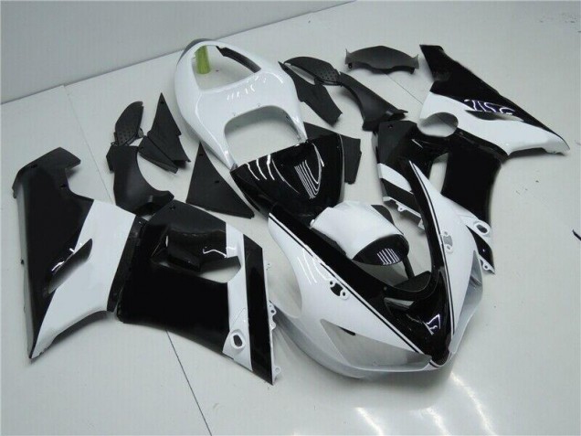 Billigste Schwarz Weiß Kawasaki ZX6R 2005-2006 Verkleidungen