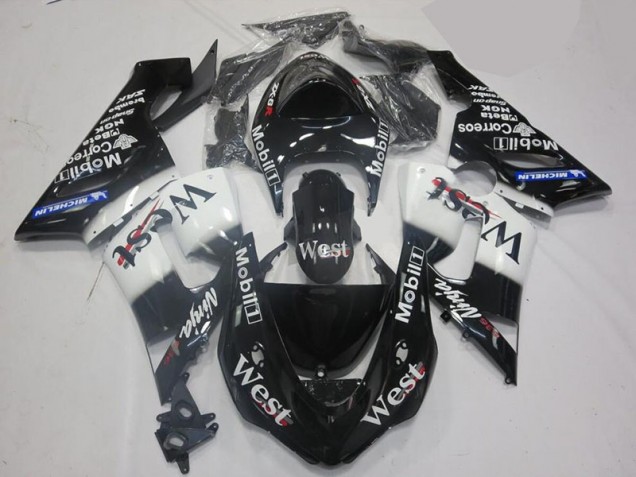 Billigste Weiß Schwarz Kawasaki ZX6R 2005-2006 Verkleidung