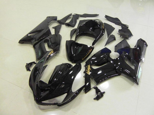 Billigste Glänzend Schwarz Gold Aufkleber Kawasaki ZX6R 2005-2006 Verkleidungen