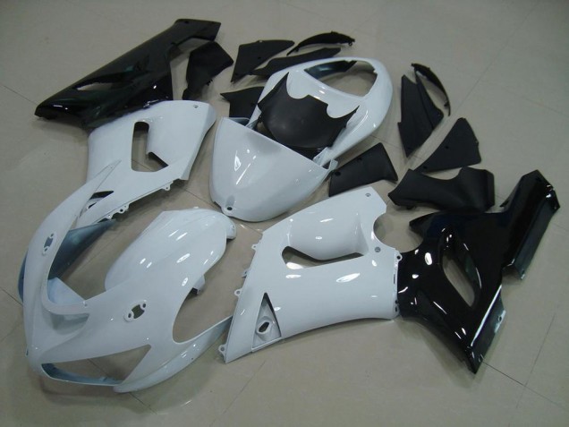 Billigste Weiß Schwarz Kawasaki ZX6R 2005-2006 Verkleidungen