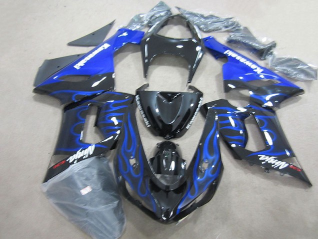 Billigste Schwarz Blau Flammen Ninja 636 Kawasaki ZX6R 2005-2006 Verkleidungen