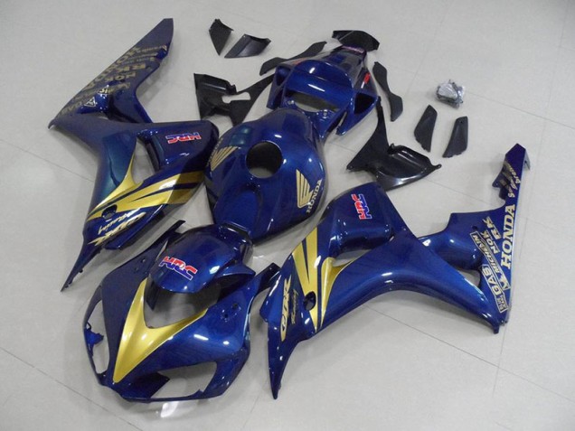 Billigste Dunkel blau mit goldenen Streifen Honda CBR 1000 RR 2006-2007 Verkleidungen