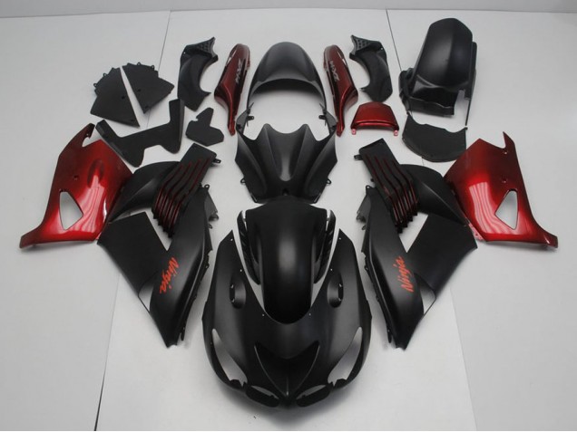 Billigste Matt Schwarz und Rot Kawasaki ZX14R ZZR 1400 2006-2011 Verkleidungen Billigste Matt Schwarz und Rot Kawasaki ZX14R ZZR 1400 2006-2011 Verkleidungen