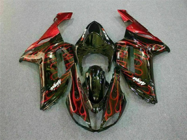 Billigste Schwarz rote Flamme Kawasaki ZX6R 2007-2008 Verkleidungen Billigste Schwarz rote Flamme Kawasaki ZX6R 2007-2008 Verkleidungen