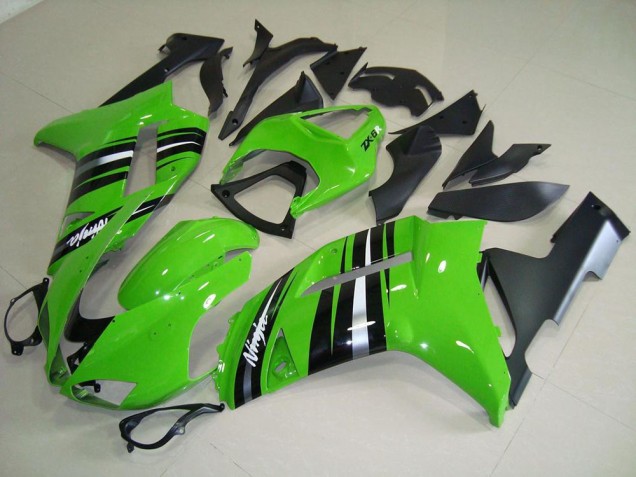 Billigste Grüne und silberne Streifen Kawasaki ZX6R 2007-2008 Verkleidungen