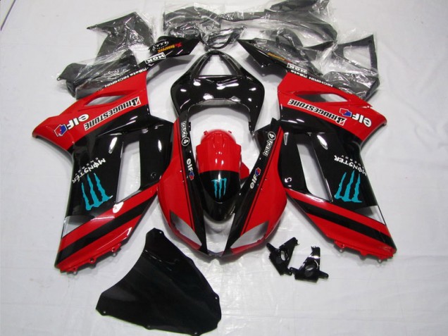 Billigste Rot Schwarz Monster Kawasaki ZX6R 2007-2008 Verkleidungen Billigste Rot Schwarz Monster Kawasaki ZX6R 2007-2008 Verkleidungen