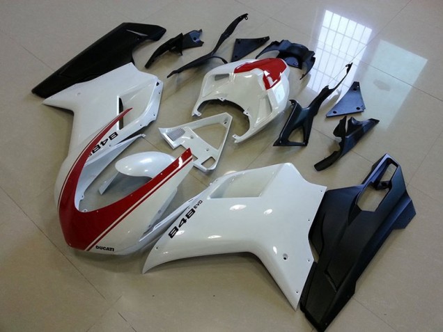 Billigste Matt Schwarz Weiß mit rotem Streifen Ducati 848 1098 1198 2007-2014 Verkleidungen Billigste Matt Schwarz Weiß mit rotem Streifen Ducati 848 1098 1198 2007-2014 Verkleidungen