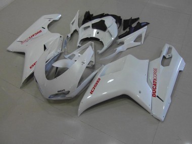 Billigste Perl Weiß mit roten Aufklebern Ducati 848 1098 1198 2007-2014 Verkleidungen